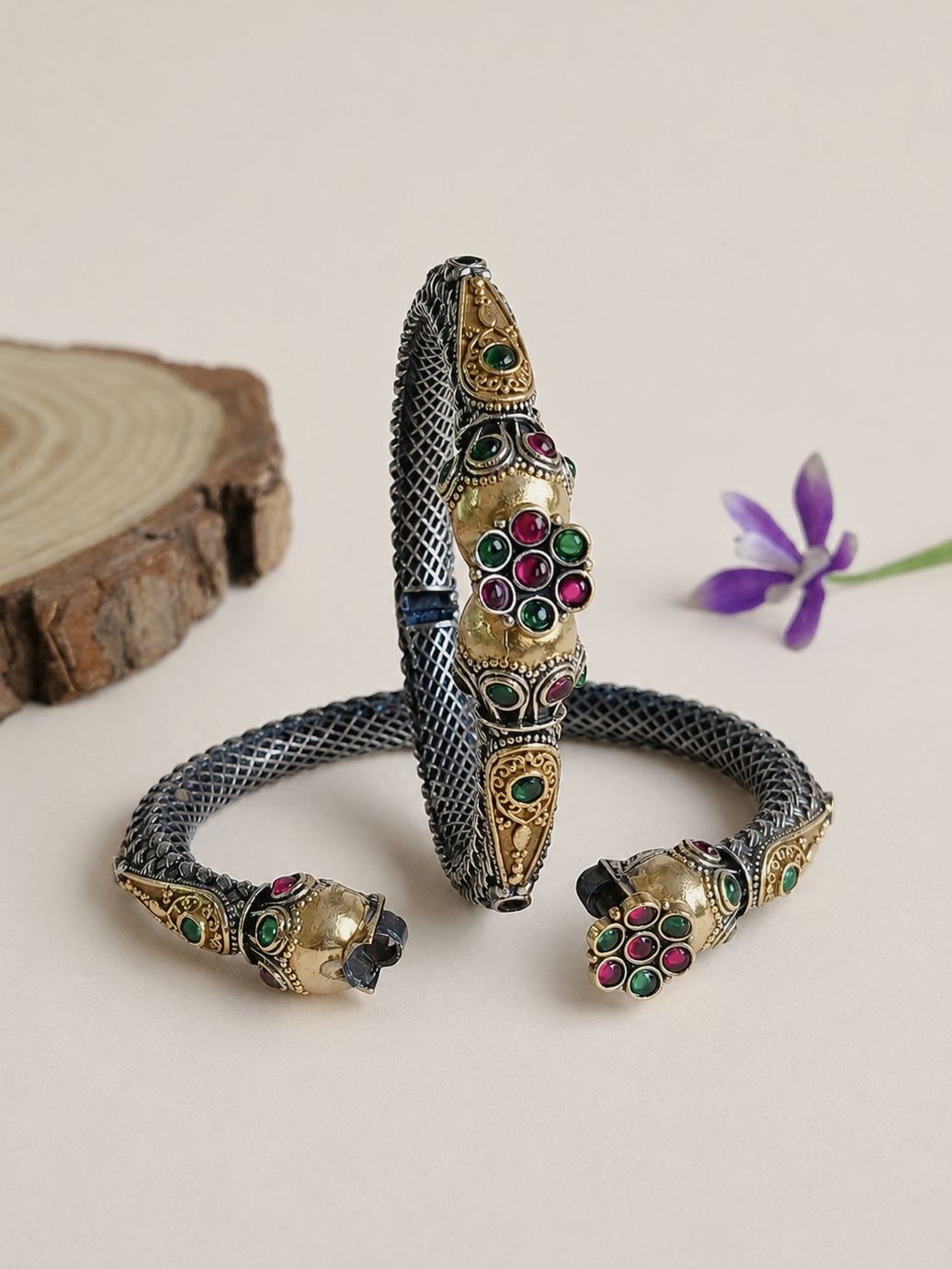 Dual Tone Bangle 10760DTBLREDGRN (openable bangle Price for 1 Pair)