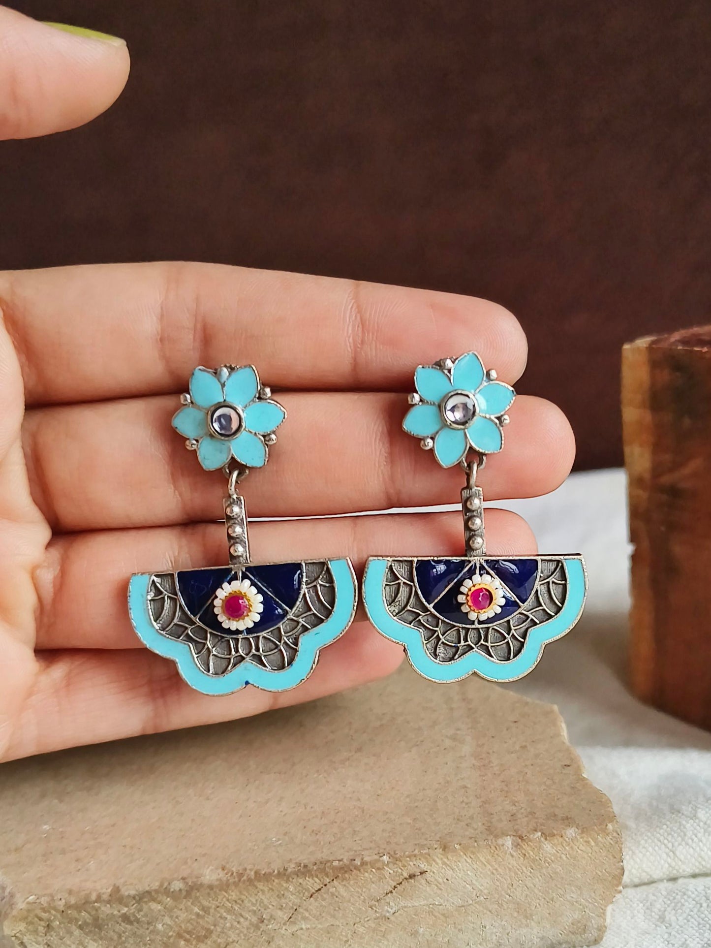 Oxidised Earring 21750MXEMMBLBLU (Stock Clearance)