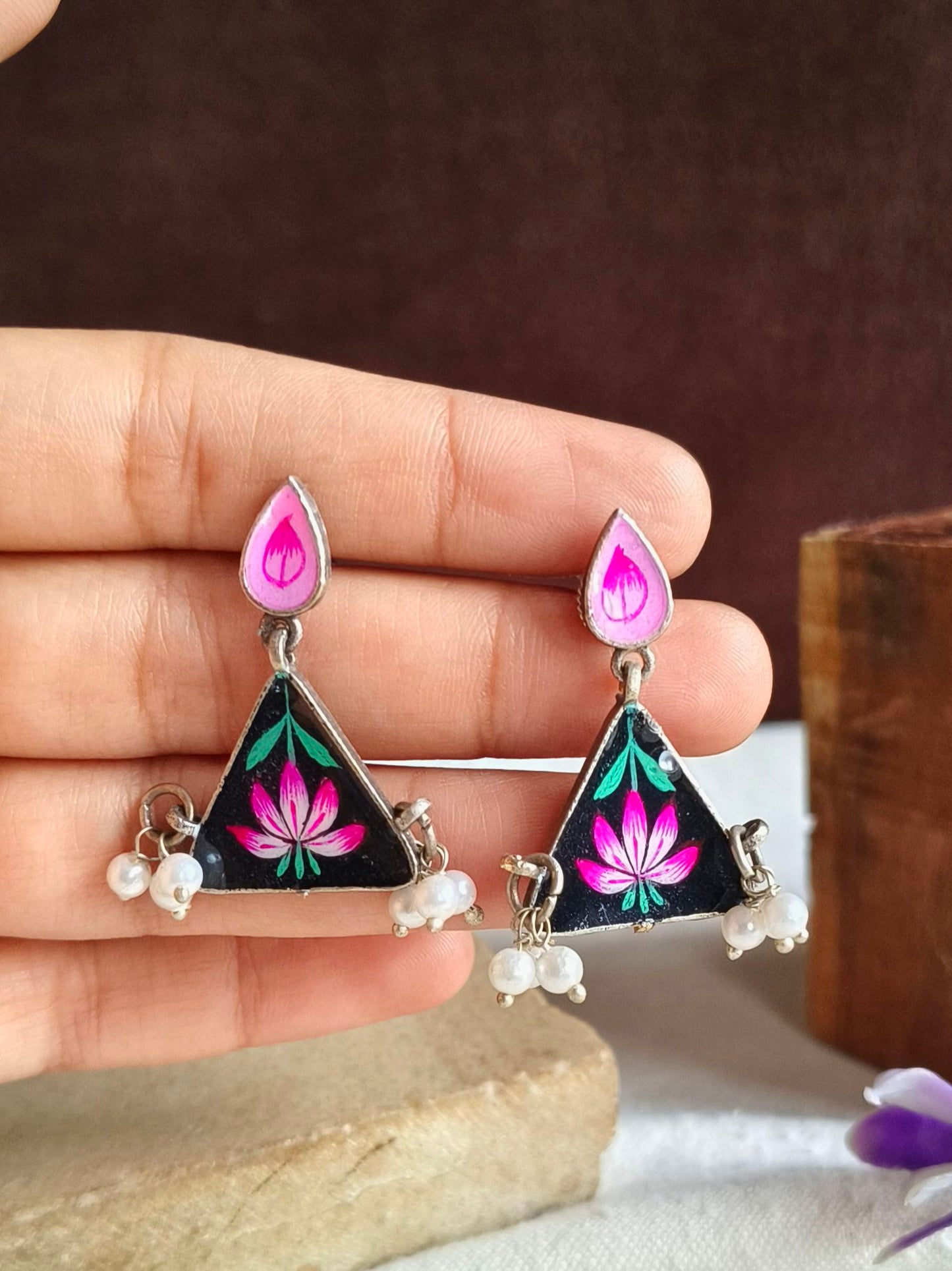 Enamel Hand painting Earings 21766MXEMDLBLK (Stock Clearance)