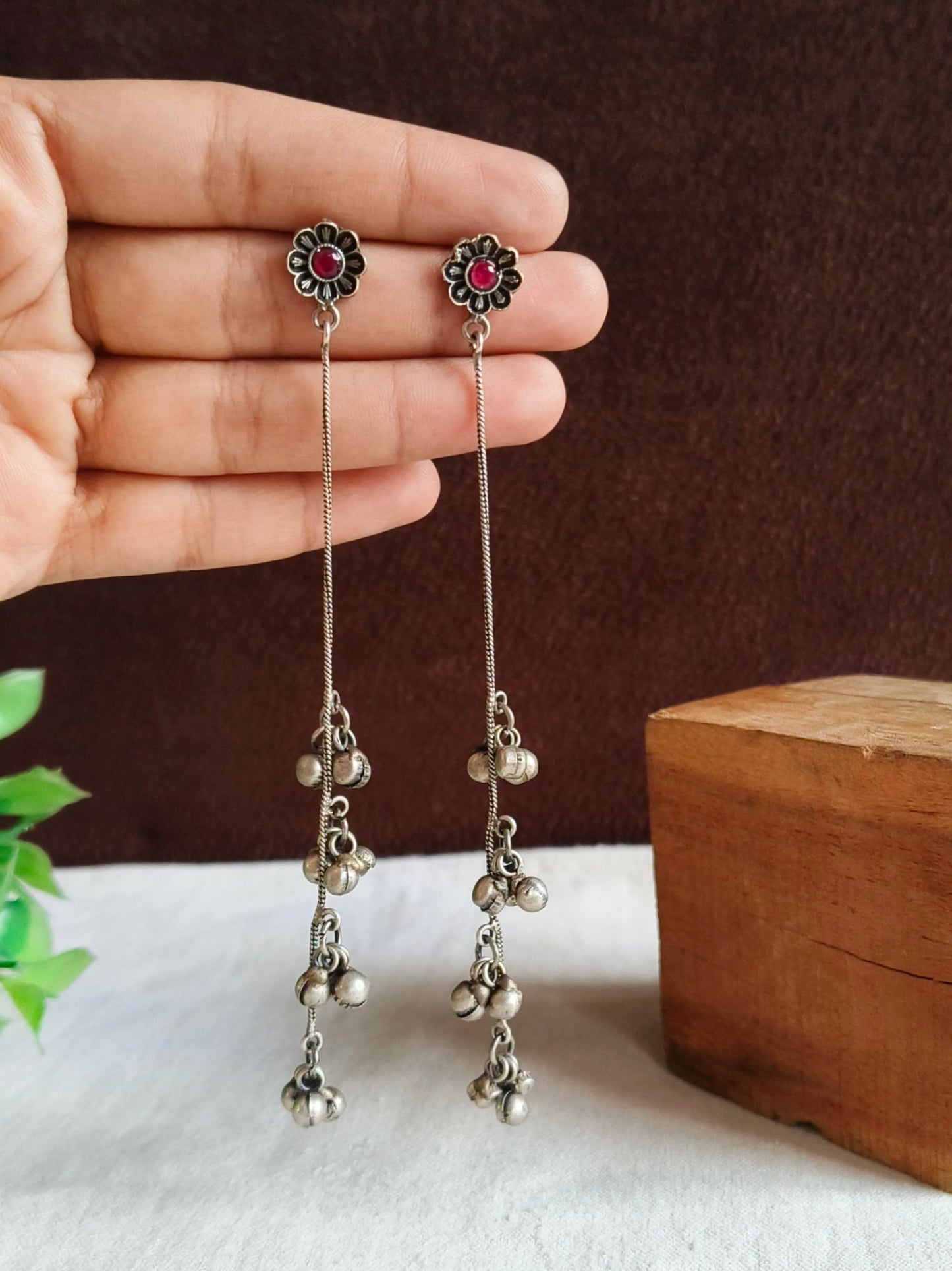 Oxidised Earrings 21773MXDLRED (Stock Clearance)