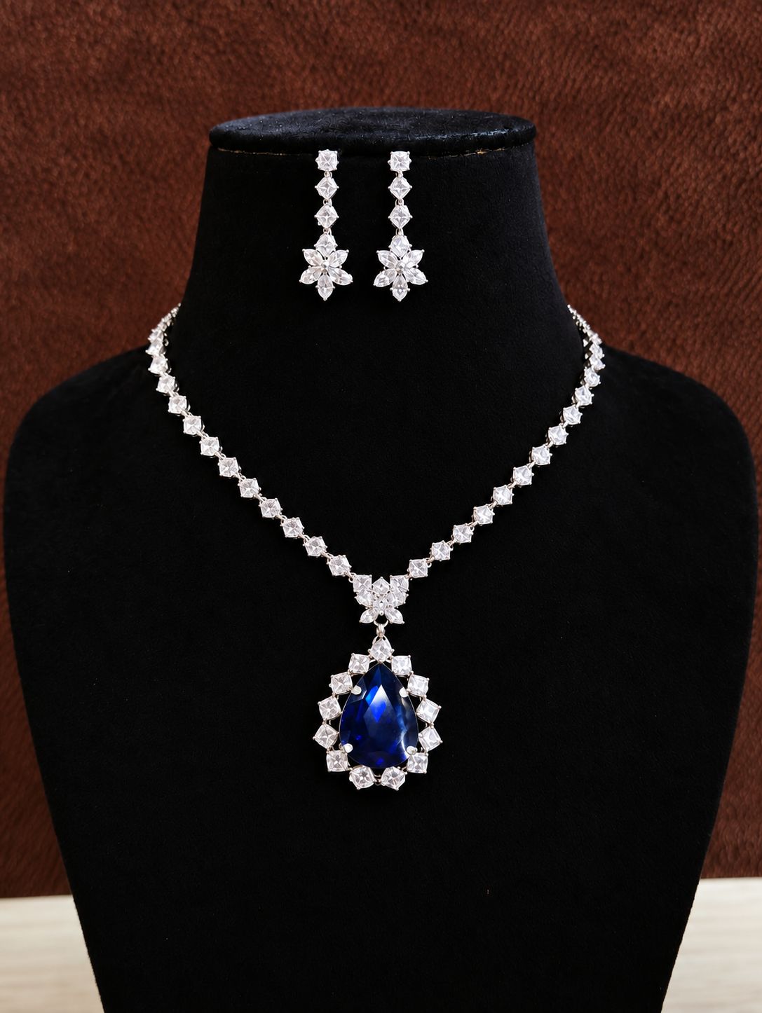 Silver Plated AD Necklace Set