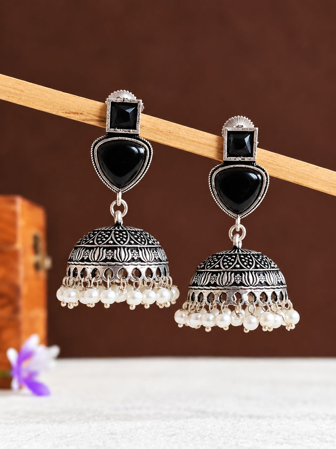 Oxidised Jhumka Earrings 10841JHBLK