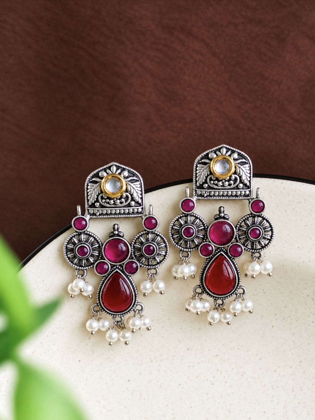 Oxidised Earrings 10845DTDLRED