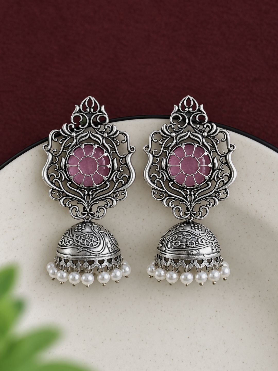 Oxidised Jhumka Earrings 10847JHPNK