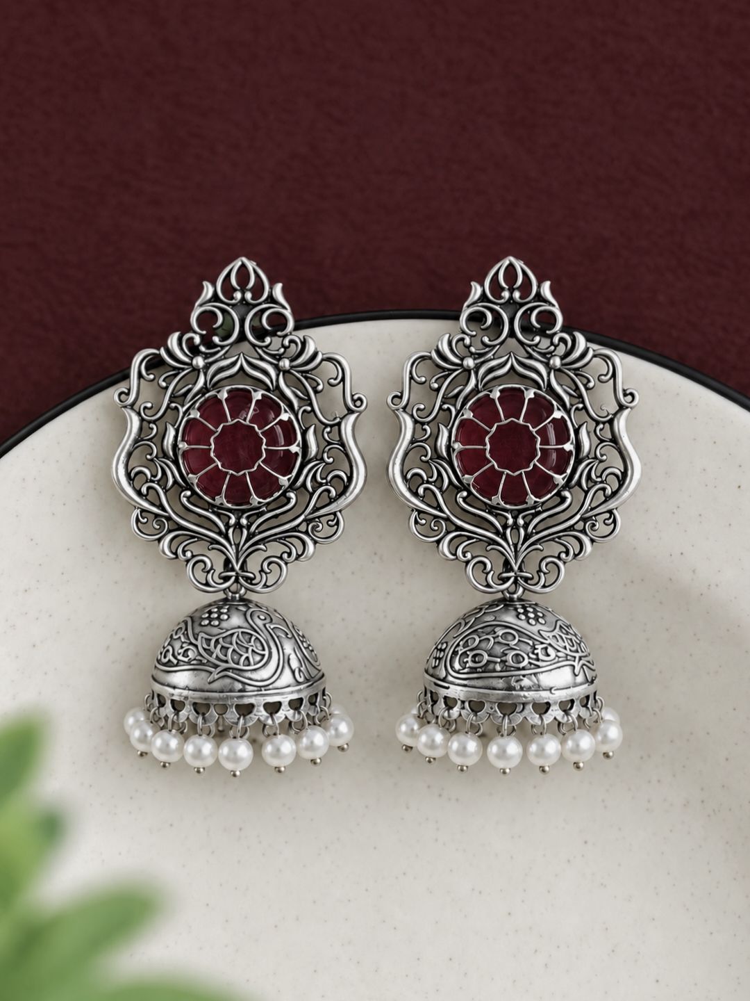 Oxidised Jhumka Earrings 10847JHMRN