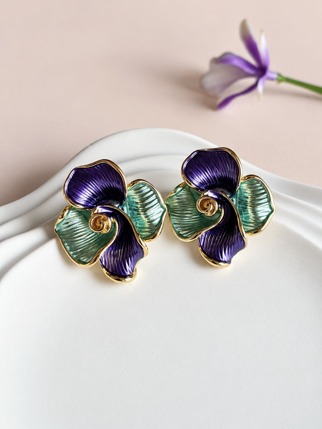 Enamel Stainless Stell Earrings 0799AMSTGRNBLU