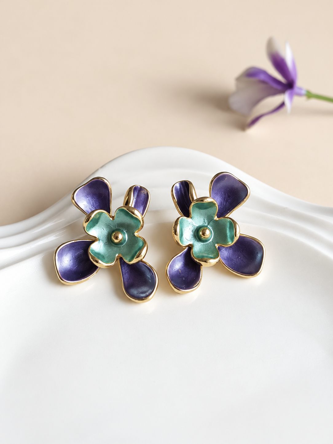 Enamel Stainless Stell Earrings 0801AMSTBLUGRN