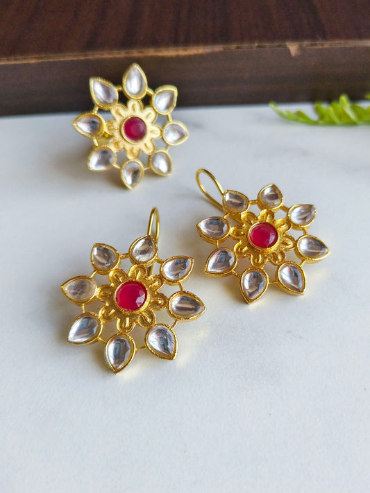 0006GDHKFRREDWHTPLK Hook Earrings With Finger Ring