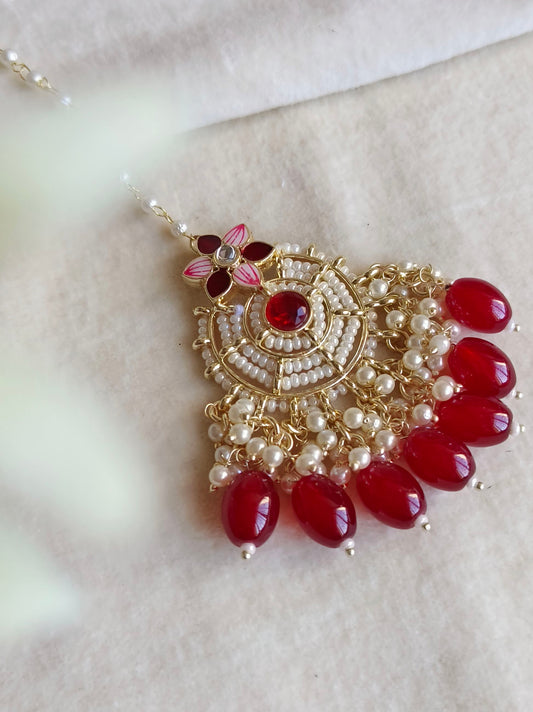 5170GDJHMRN Jhumka Earring With Maang Tika