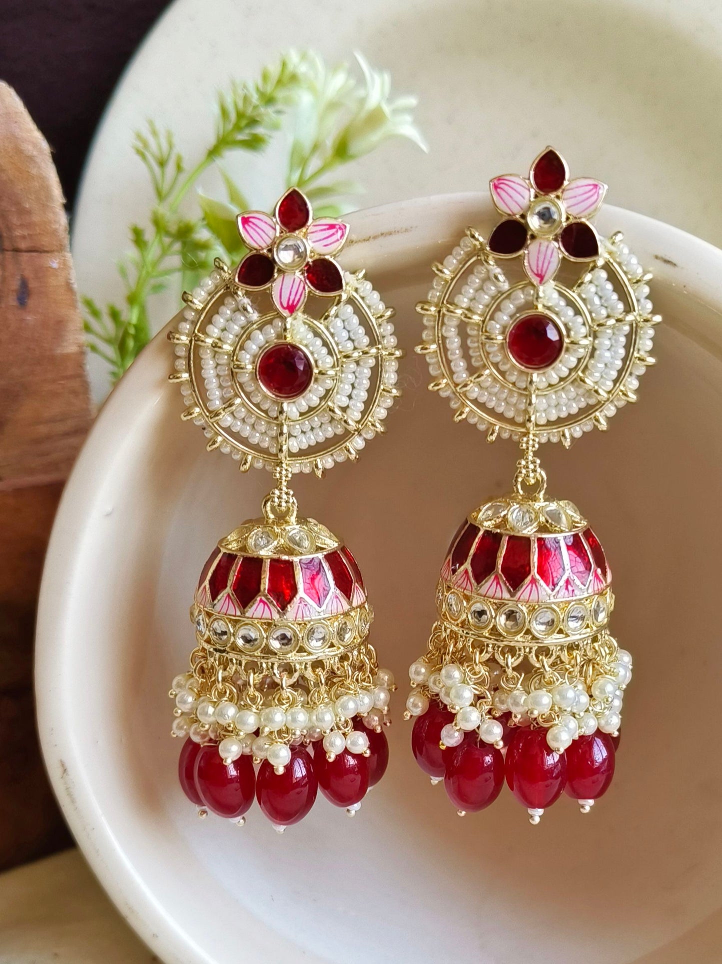 5170GDJHMRN Jhumka Earring With Maang Tika