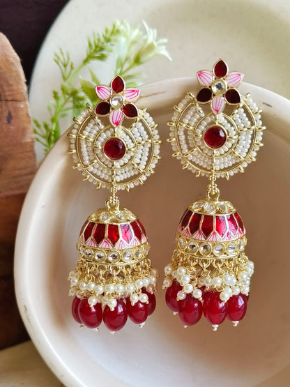 5170GDJHMRN Jhumka Earring With Maang Tika