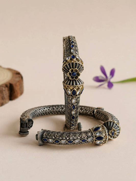 Dual Tone Bangle 10761DTBLWHTBLU (openable bangle Price for 1 Pair)