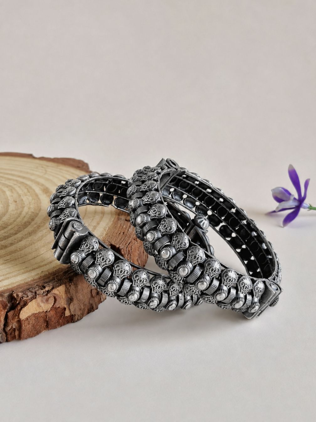 Set of 2 Pcs Silver Replica Bangles 10764BL (openable bangle Price for 1 Pair)