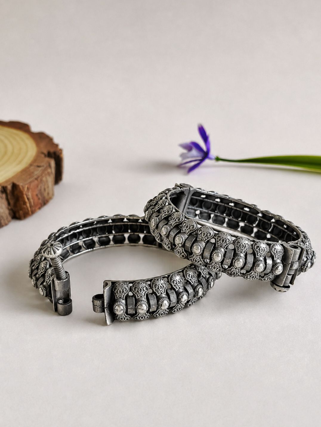 Set of 2 Pcs Silver Replica Bangles 10764BL (openable bangle Price for 1 Pair)