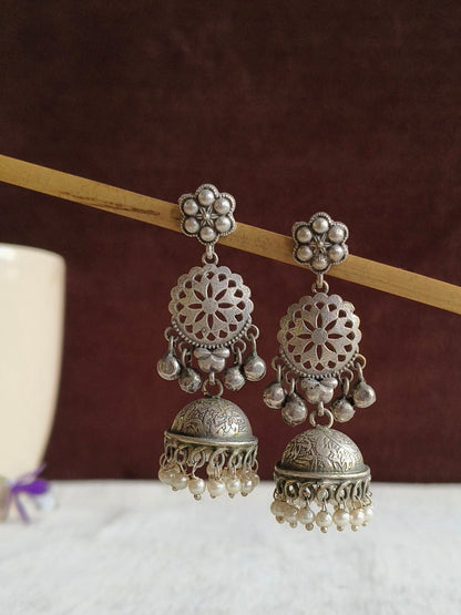 Silver Look Alike Oxidised Earring 10775JH