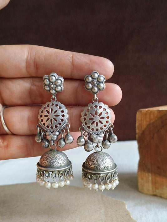 Silver Look Alike Oxidised Earring 10775JH