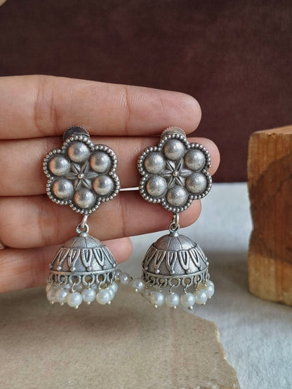 Silver Look Alike Oxidised Earring 10776JH