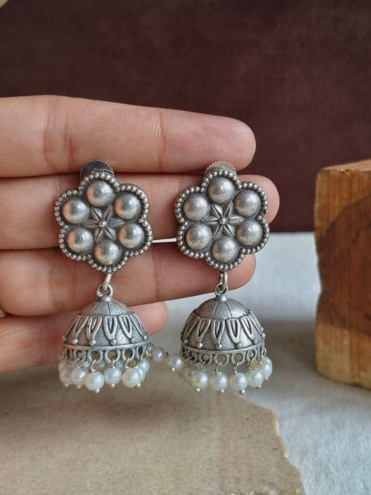 Silver Look Alike Oxidised Earring 10776JH