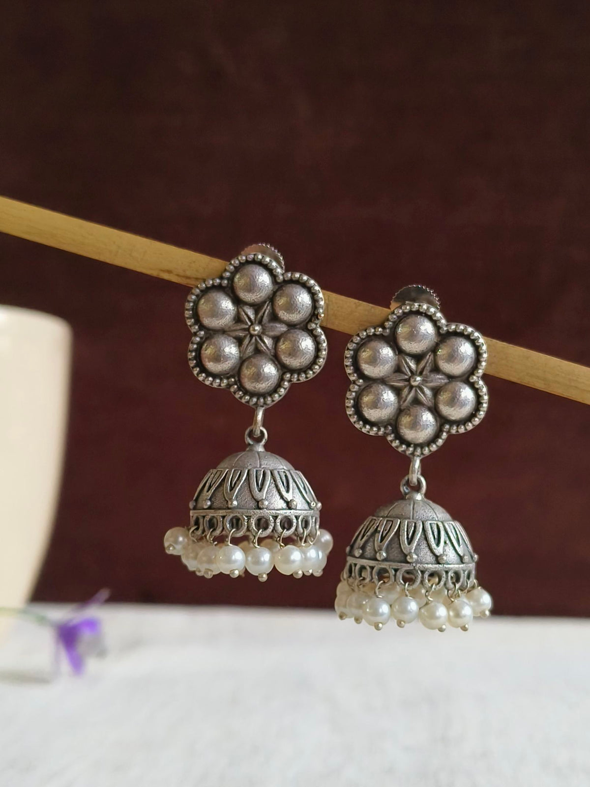 Silver Look Alike Oxidised Earring 10776JH