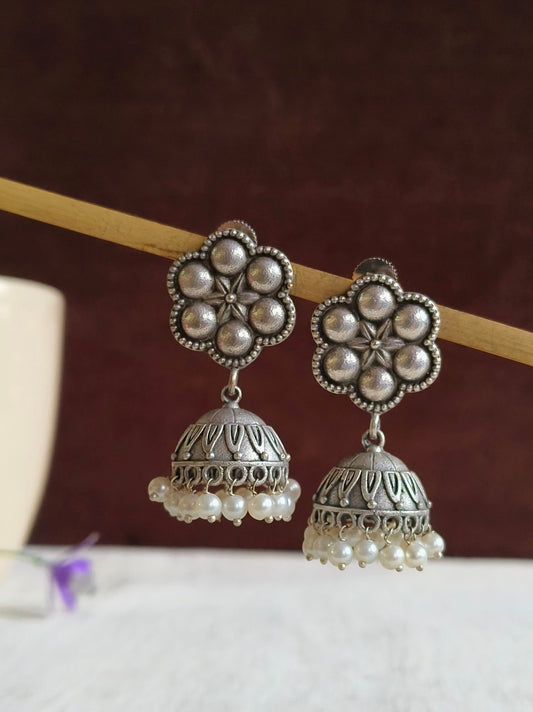 Silver Look Alike Oxidised Earring 10776JH