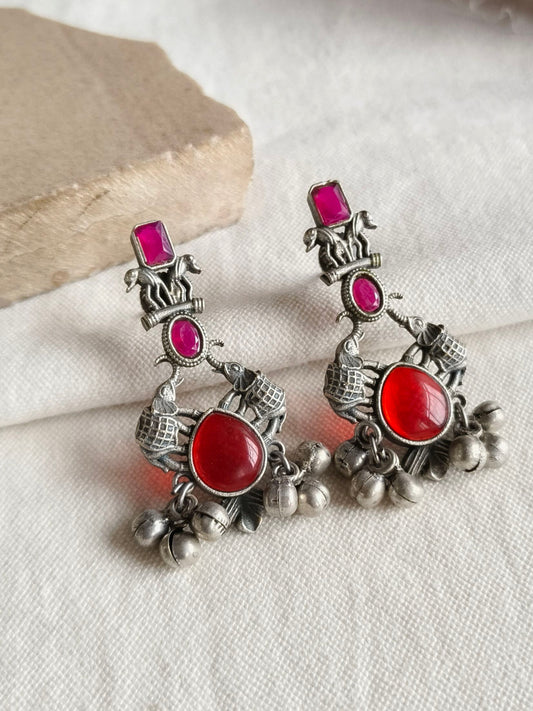 Silver Look Alike Oxidised Earring 10786DLMRNRED