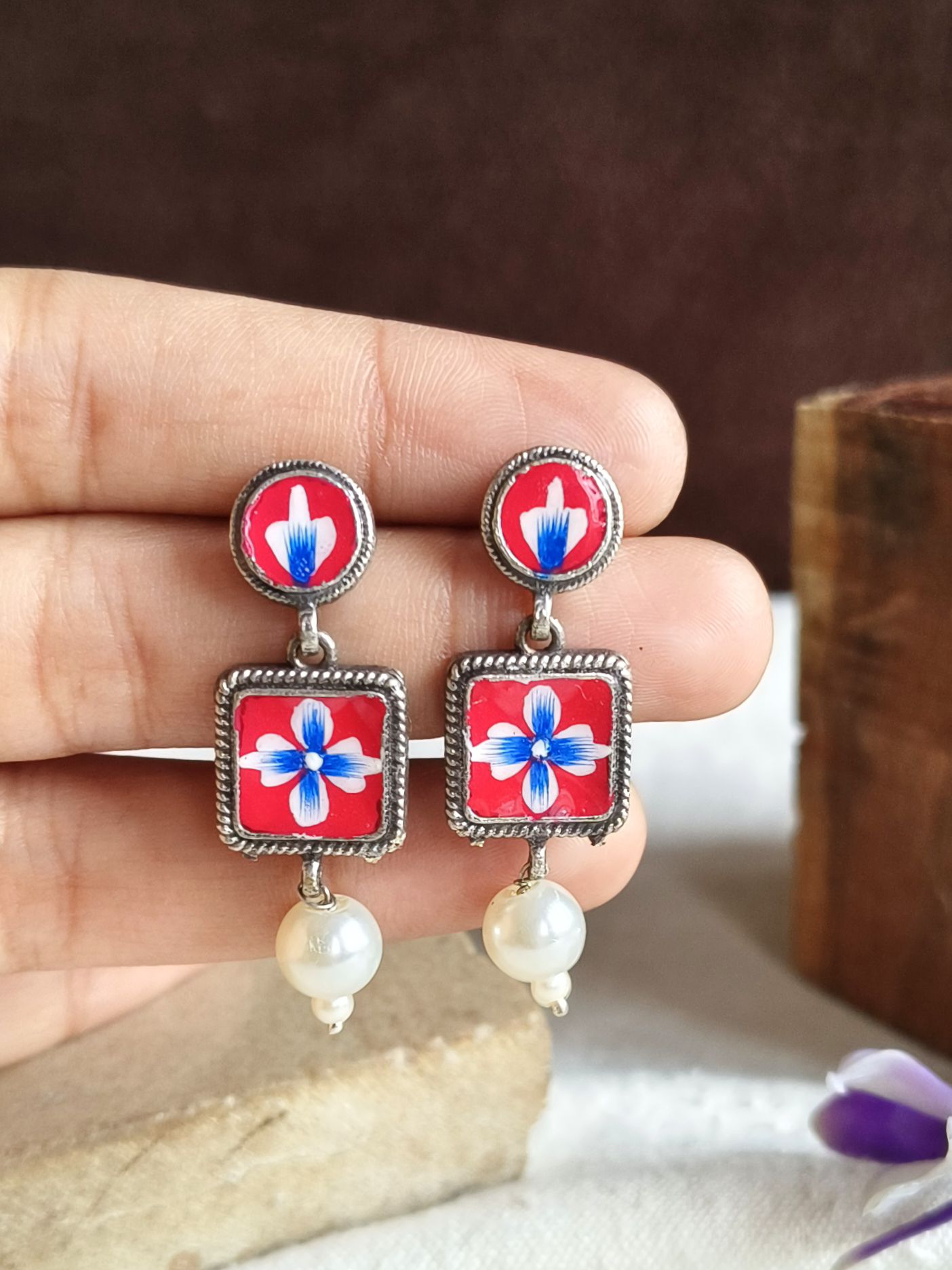 Enamel Hand painting Earings 21767MXEMDLRED (Stock Clearance)