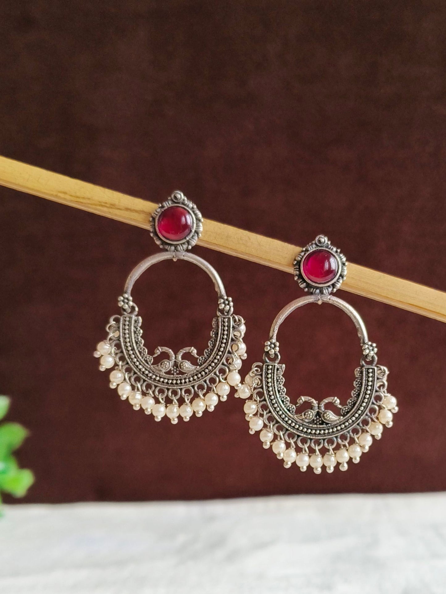 Oxidised Earrings 21776MXDLRED (Stock Clearance)