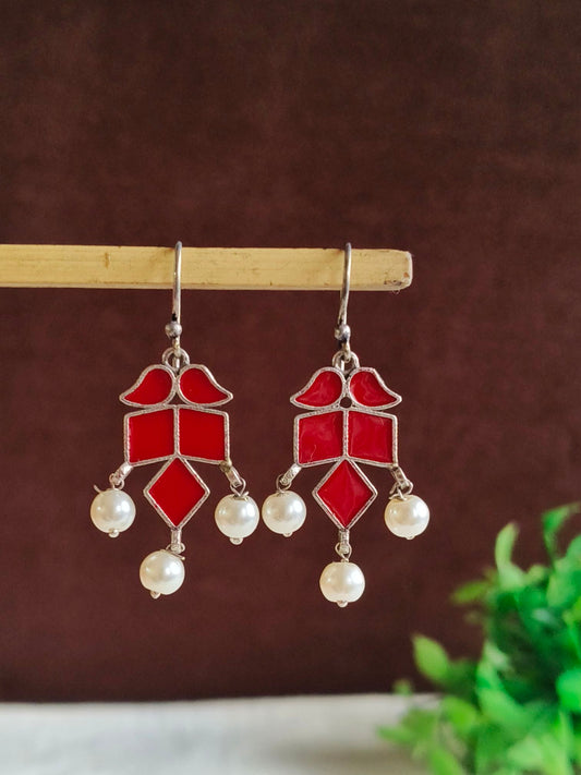 Enamel Hook Earrings 21790MXEMHKRED  (Stock Clearance)