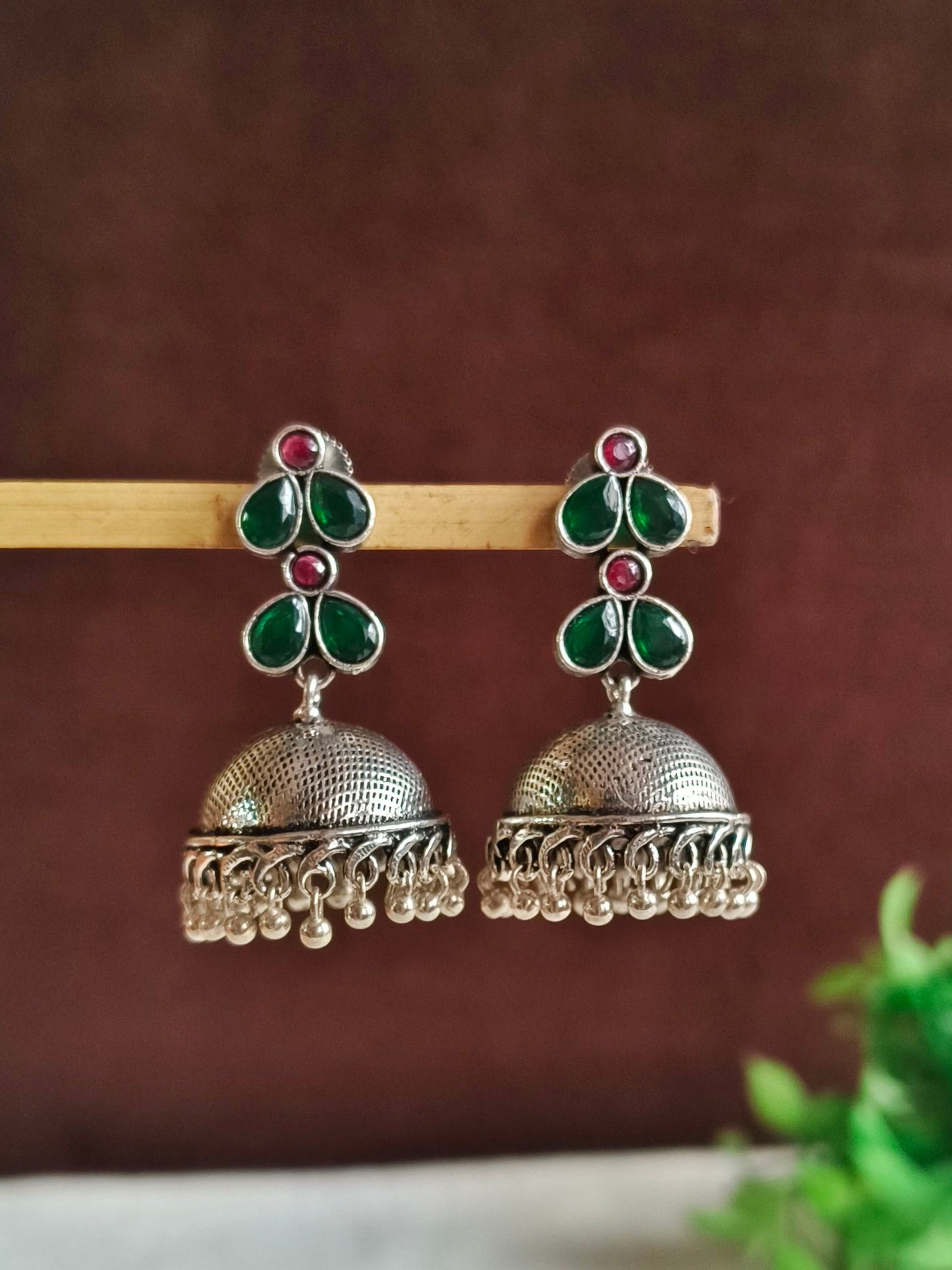 Oxidised Jhumka Earrings 21792MXJHREDGRN (Stock Clearance)