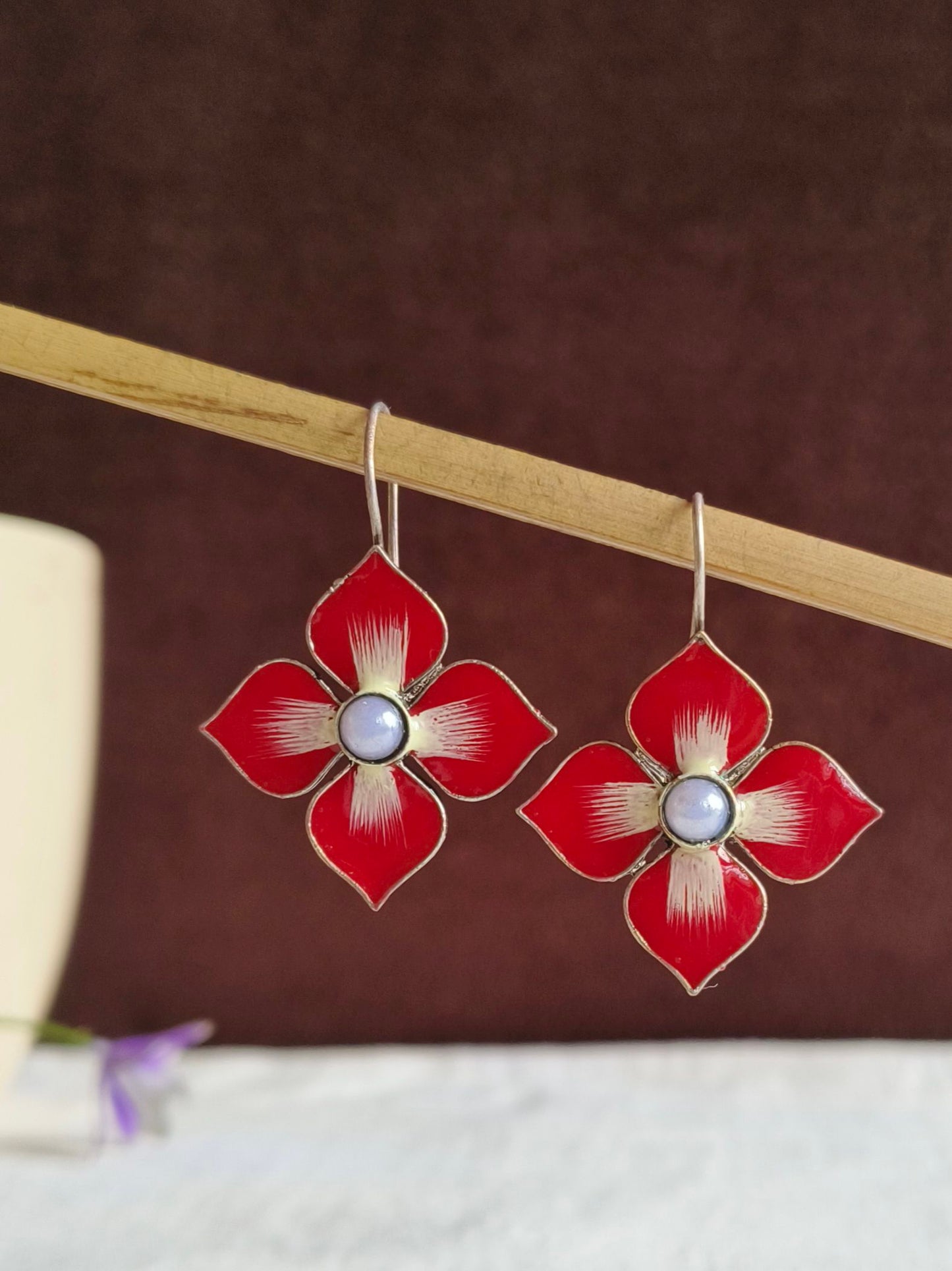 Enamel Hook Earrings 21800MXEMRED