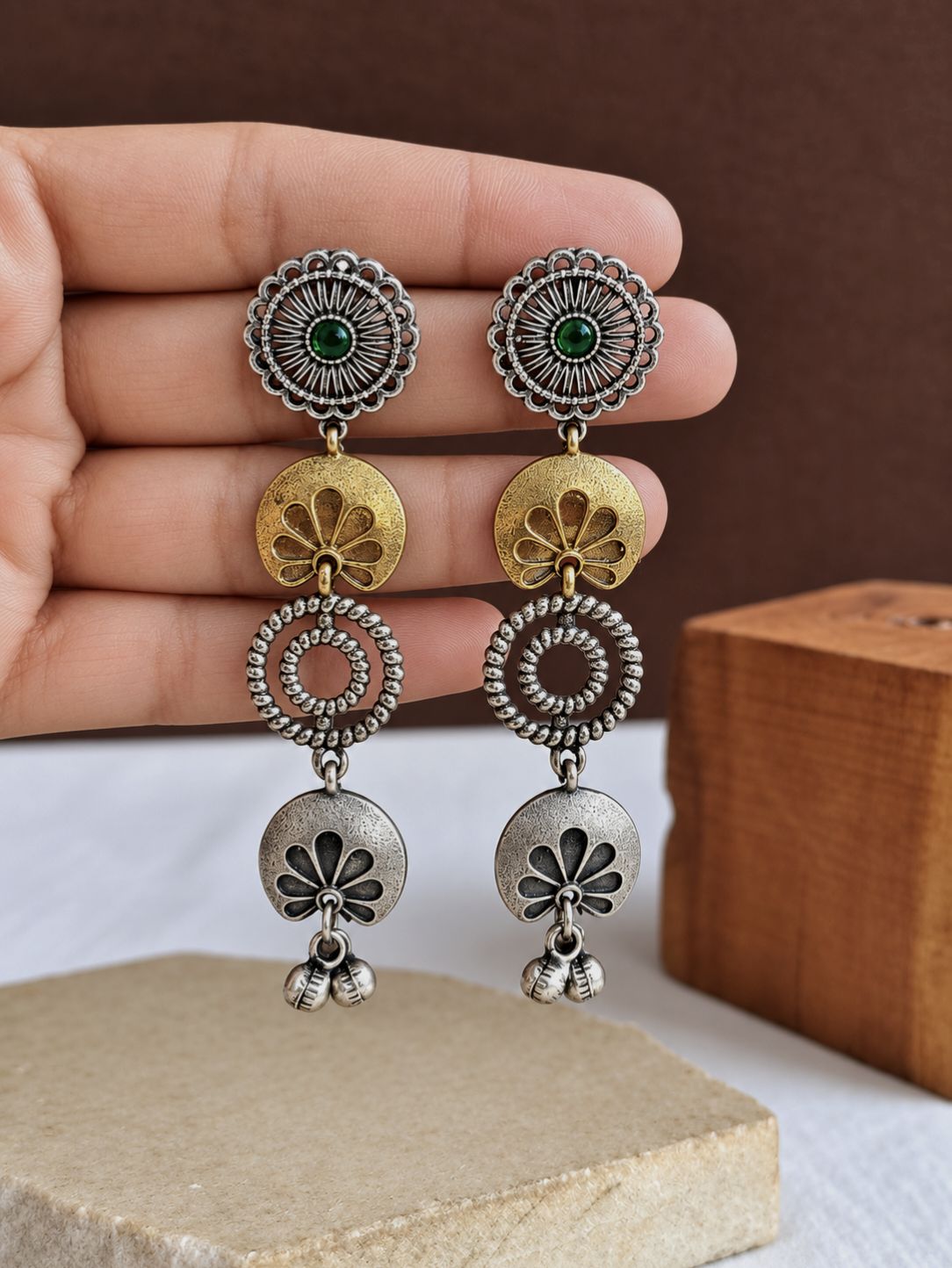 Dual Tone Earrings 10840DTDLGRN