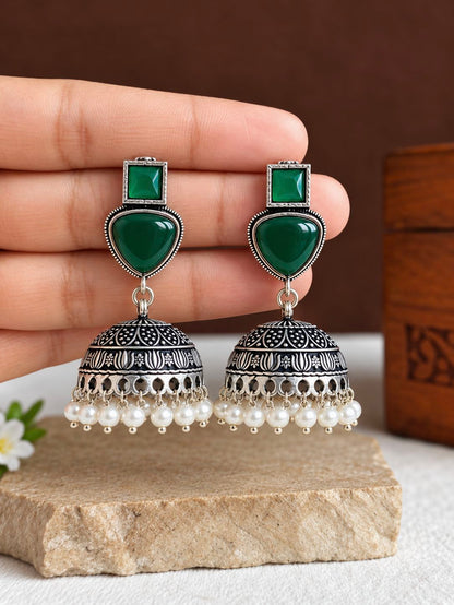 Oxidised Jhumka Earrings 10841JHGRN