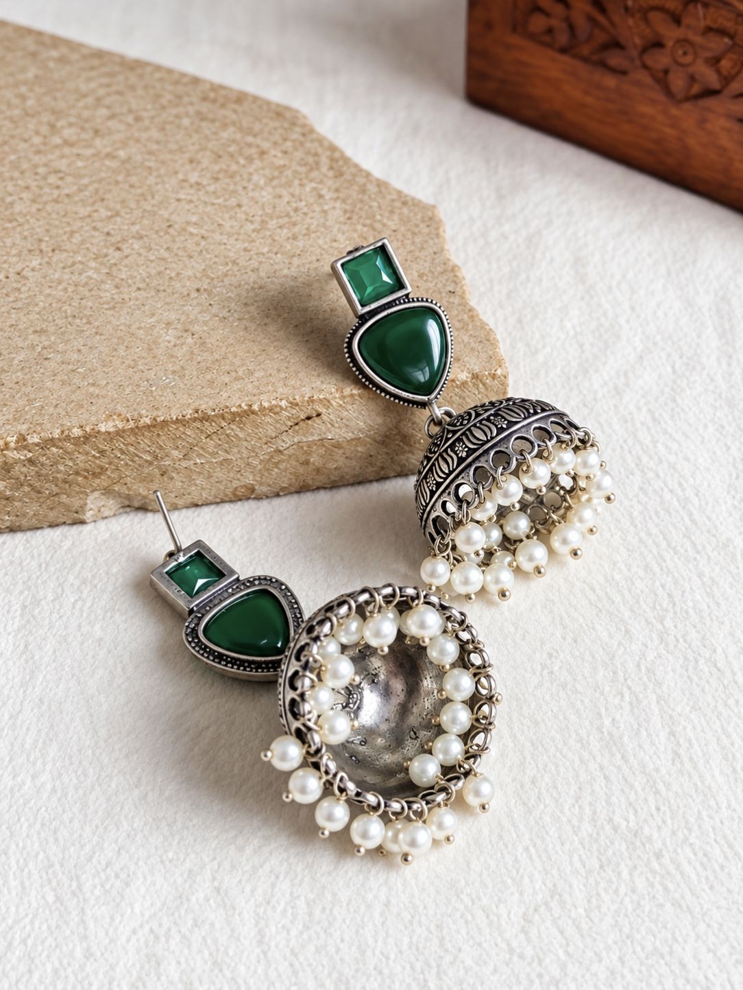 Oxidised Jhumka Earrings 10841JHGRN