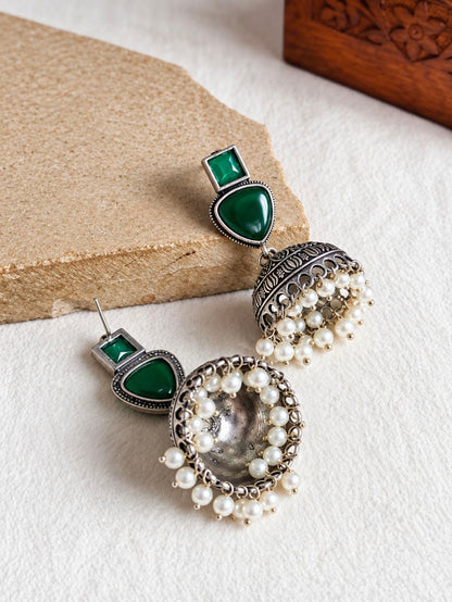 Oxidised Jhumka Earrings 10841JHGRN