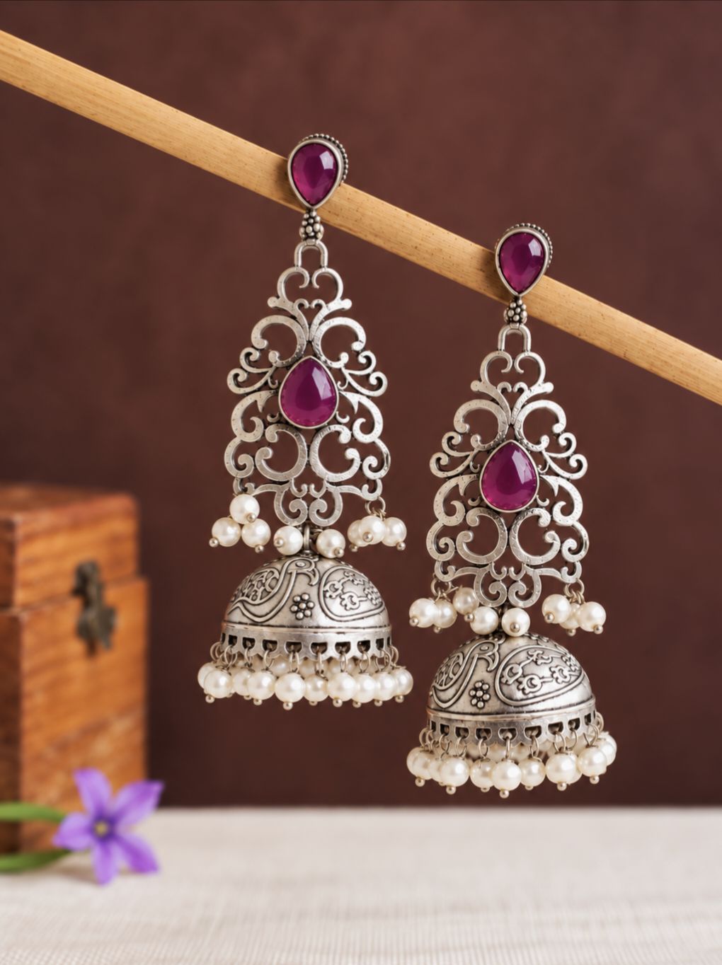 Oxidised Jhumka Earrings 10842JHRED