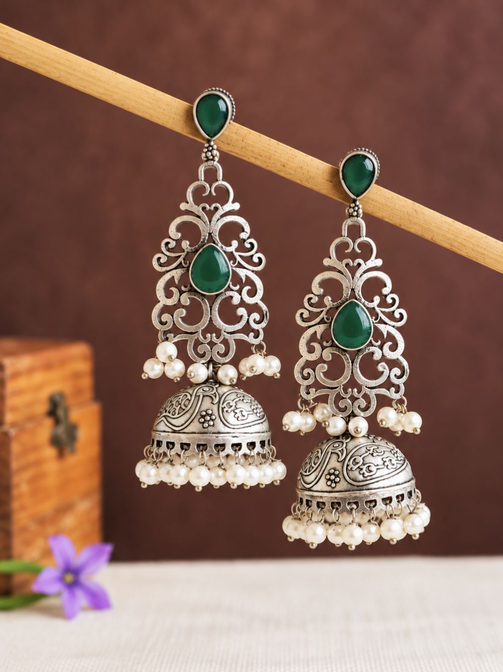 Oxidised Jhumka Earrings 10842JHGRN