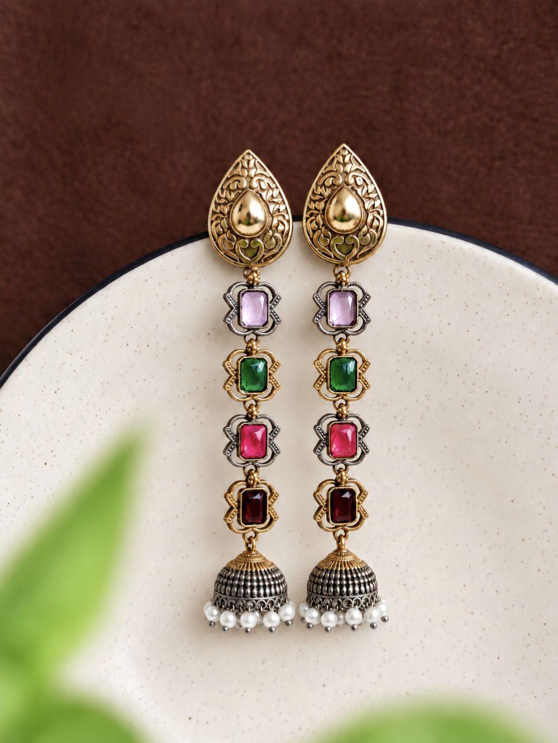 Dual Tone Jhumka Earrings 10844DTJHMLT
