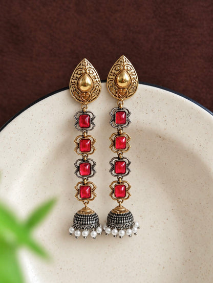 Dual Tone Jhumka Earrings 10844DTJHRED