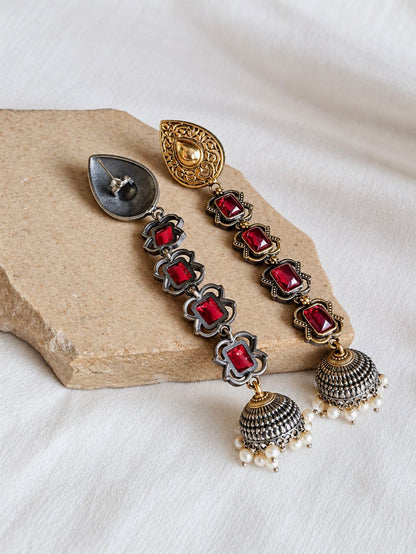 Dual Tone Jhumka Earrings 10844DTJHRED