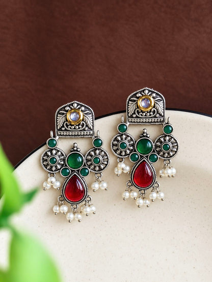 Oxidised Earrings 10845DTDLREDGRN