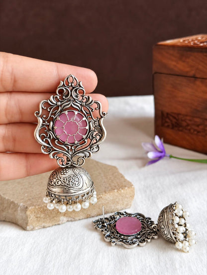 Oxidised Jhumka Earrings 10847JHPNK