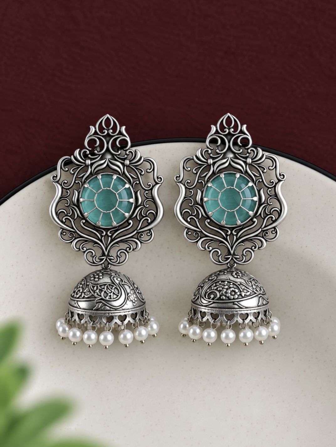 Oxidised Jhumka Earrings 10847JHMBL
