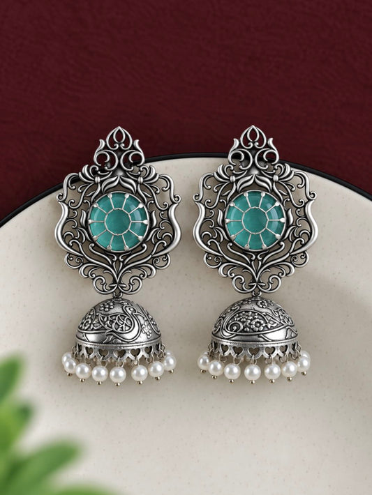 Oxidised Jhumka Earrings 10847JHMBL
