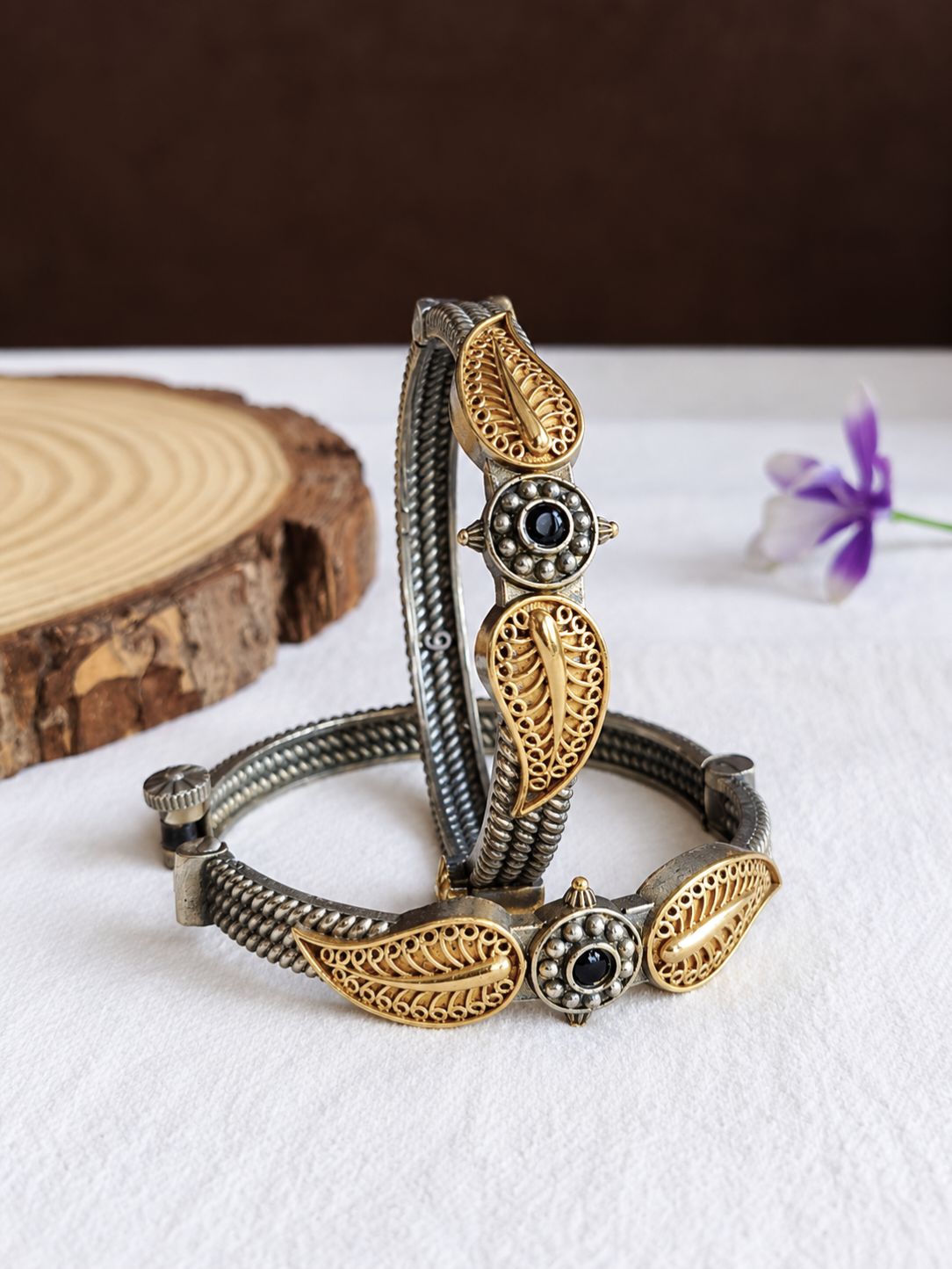Dual Tone Set of 2 Pieces Opnable Bangle 10850DTBLBLK