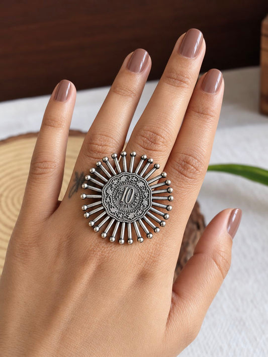 Oxidised Adjustable Finger Ring 10851FR