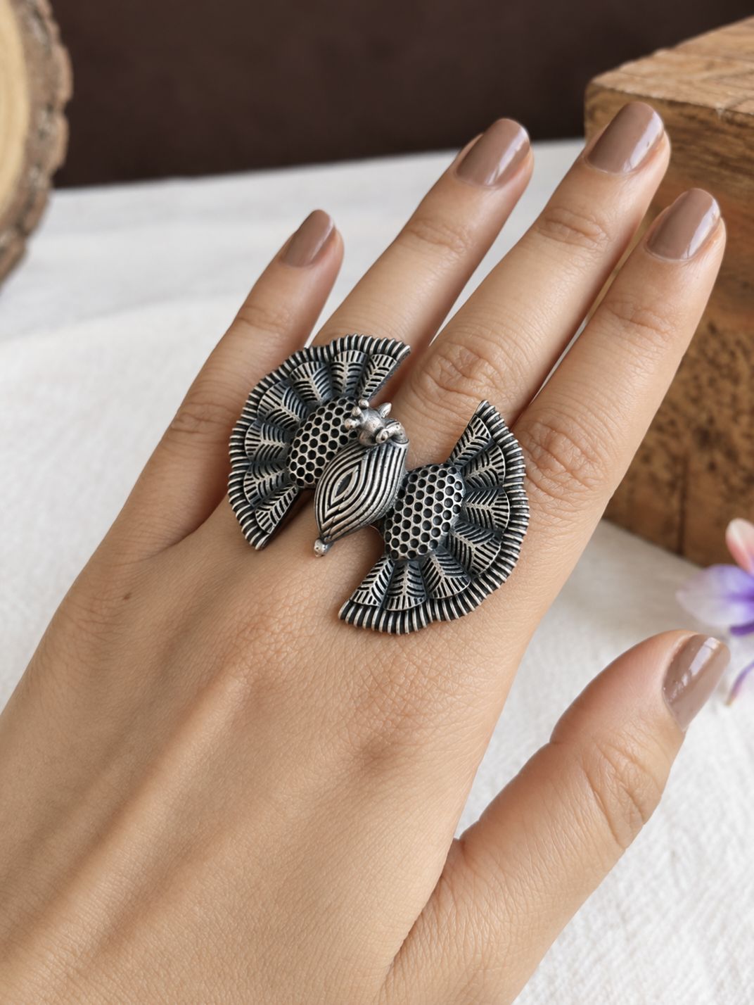 Oxidised Adjustable Finger Ring 10852FR
