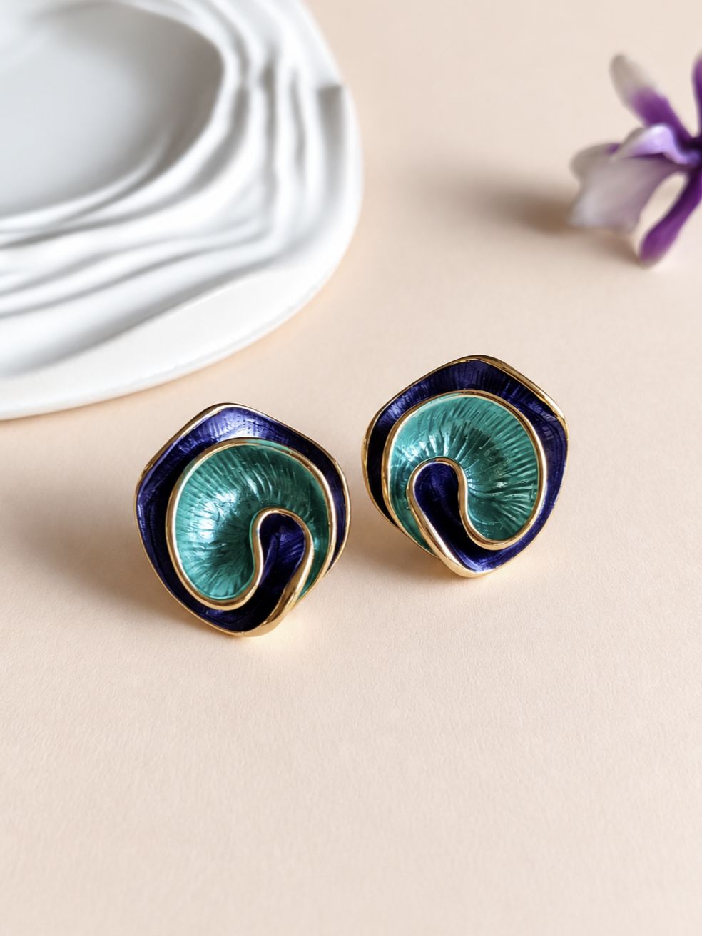 Enamel Stainless Stell Earrings 0802AMSTGRNBLU