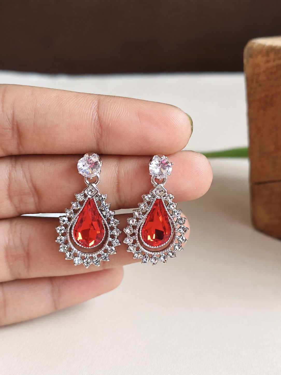 Korean Earrings 1528AMDLRED