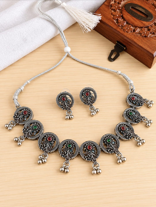 Oxidised Necklace 3246GSNKREDGRN